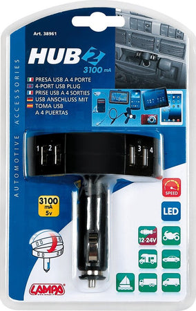 Lampa-38961-Spinotto-Accendisigari,-12/24V-Snodato-con-4-Porte-USB