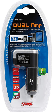 Lampa-39022-Trasformatore-Dual-Amp-con-Presa-USB,-12/24V