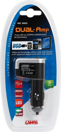Lampa-39022-Trasformatore-Dual-Amp-con-Presa-USB,-12/24V
