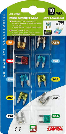 Lampa-70196-Minifusibili-Lamellari-con-LED-Amperaggio-Assortito,-10-Pezzi