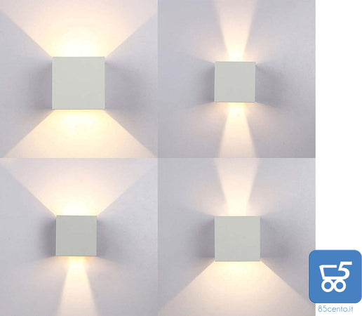 Lampada 12W da parete a LED con Angolo di Illuminazione Regolabile Applique per Esterni Interni COB Quadrato 10CM Bianco Luce bianco caldo 3000K [Classe di efficienza energetica A+]