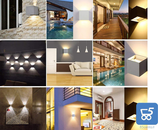 Lampada 12W da parete a LED con Angolo di Illuminazione Regolabile Applique per Esterni Interni COB Quadrato 10CM Bianco Luce bianco caldo 3000K [Classe di efficienza energetica A+]