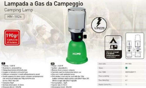 Lampada-A-Gas-Da-Campeggio-190-Gr-1600w-Accensione-Piezoelettrica-Con-Paralume