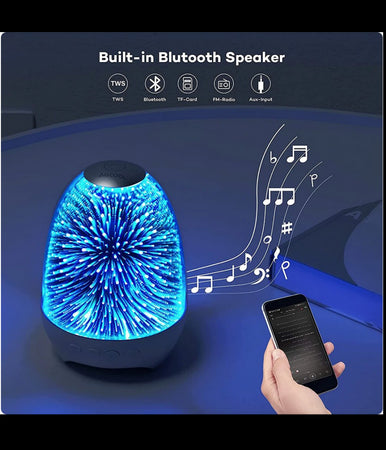 Lampada A Led Luce Notte 3d Cassa Bluetooth Integrata Effetto Fuochi Artificio