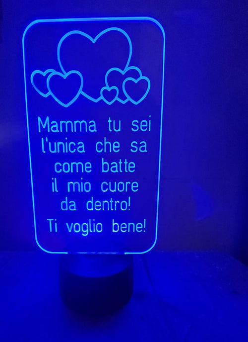 LAMPADA A LED PLEXIGLASS CON BASE LUCE RGB REGALO FESTA DELLA MAMMA CAVO USB BATTERIE