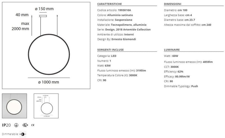 Artemide Discovery Vertical 100 Lampada a Sospensione