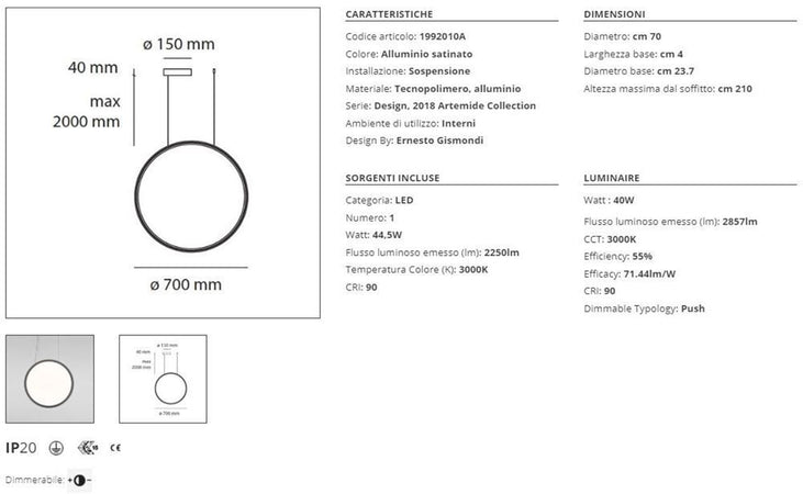 Artemide Discovery Vertical 70 Lampada a Sospensione