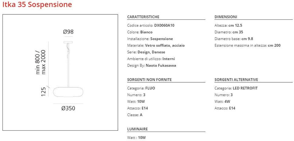 Artemide Itka 35 Lampada a Sospensione