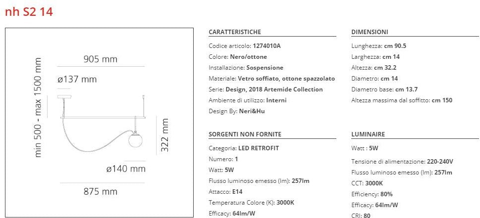Lampada a sospensione Artemide NH S2 14
