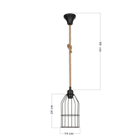 Lampada a sospensione Halat ASZ0549 in metallo nero e corda