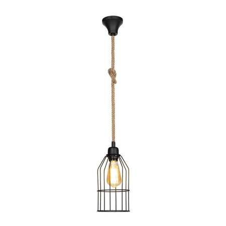 Lampada a sospensione Halat ASZ0549 in metallo nero e corda