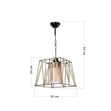 Lampada a sospensione Likya ASZ0990 in metallo nero e corda