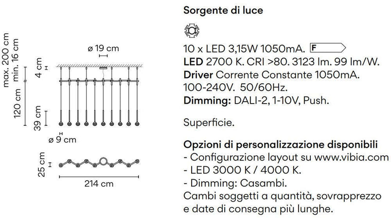 Lampada a sospensione Vibia Algorithm 10 in linea