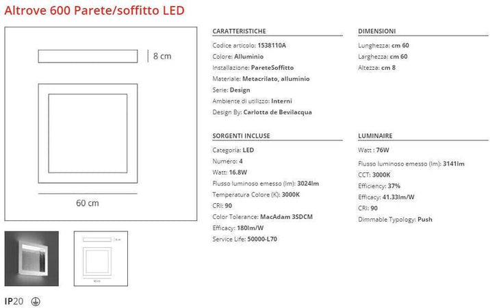 Lampada Artemide Altrove 600 Parete/soffitto LED