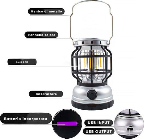 Luce da campeggio ad energia solare da 1200 mAh, 6 modalità di illuminazione, 60 LED super luminosi, luce da campeggio portatile impermeabile IPX4, | Leroy Merlin Luce da campeggio ad energia solare da 1200 mAh, 6 modalità di illuminazione, 60 LED super luminosi, luce da campeggio portatile impermeabile IPX4, | Leroy Merlin