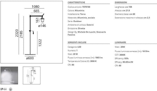 Artemide Tolomeo Lampione Outdoor Terra Lampada da esterni