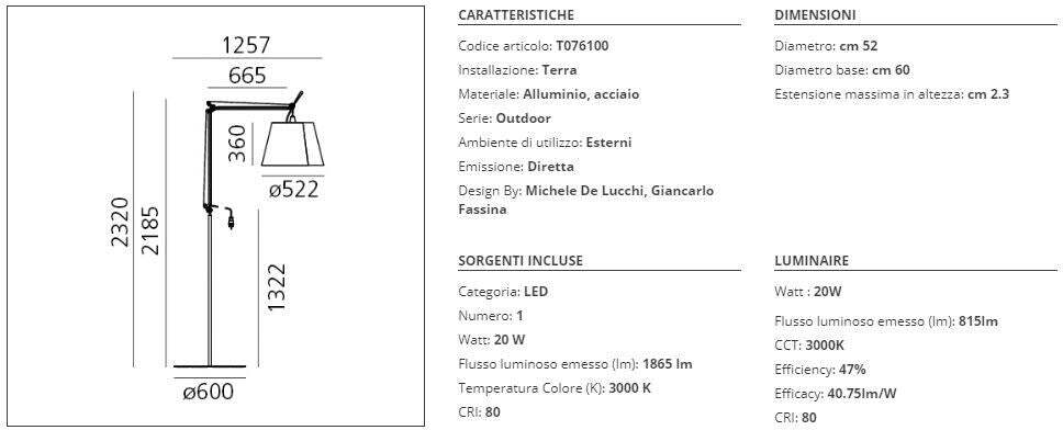 Lampada da esterni LED Artemide Tolomeo Paralume Outdoor Terra