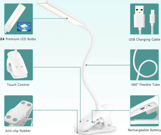 Lampada Da Lettura 24 Led Con Clip, 9 Livelli Di Luminosità Con Entrata Usb Illuminazione/Illuminazione per interni/Illuminazioni per pareti/Lampade da lettura Liquidator Italia - Nicosia, Commerciovirtuoso.it