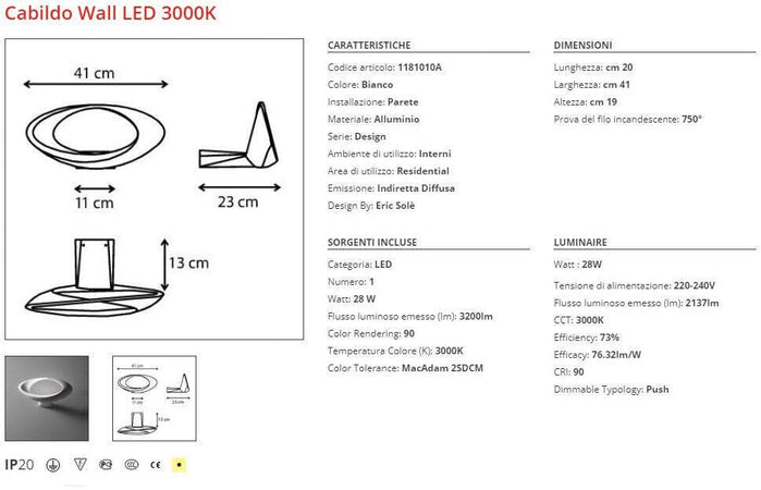 Lampada da parete Artemide Cabildo Wall LED 3000K