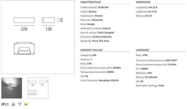 Lampada da parete Artemide Melete LED Bianco