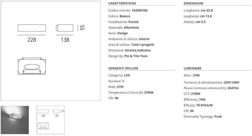 Lampada da parete Artemide Melete LED Bianco