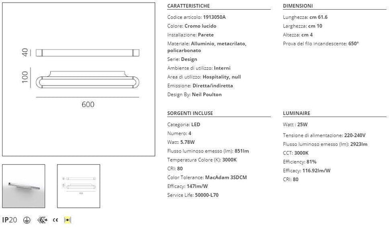 Lampada da parete Artemide Talo Wall 60 LED non dimmerabile