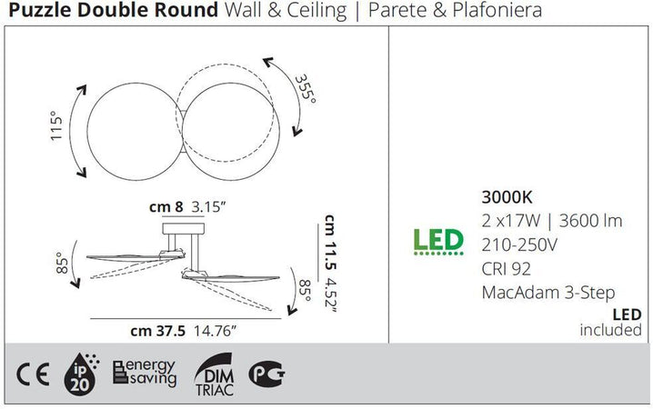 Lampada da parete Studio Italia Design Puzzle Puzzle Double Round