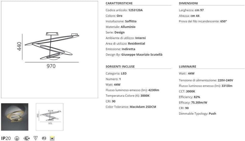 Lampada da soffitto LED Artemide Pirce 3000K Oro