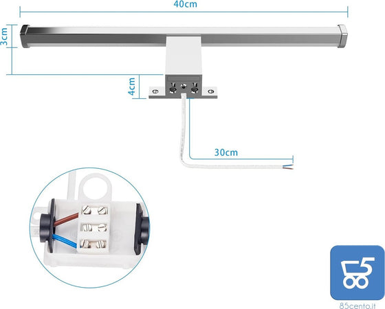 Lampada da Specchio Bagno a LED 40 cm 10W 1200lm Luce Bianca Neutra 4000K Impermeabile IP44 Applique 230V Classe II (Senza Interruttore)
