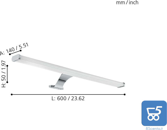 Lampada da Specchio Cromata Lunghezza 60 cm a LED Protezione Schizzi IP44 Luce Calda 1680 lumen - ESPOSTA NO CONFEZIONE