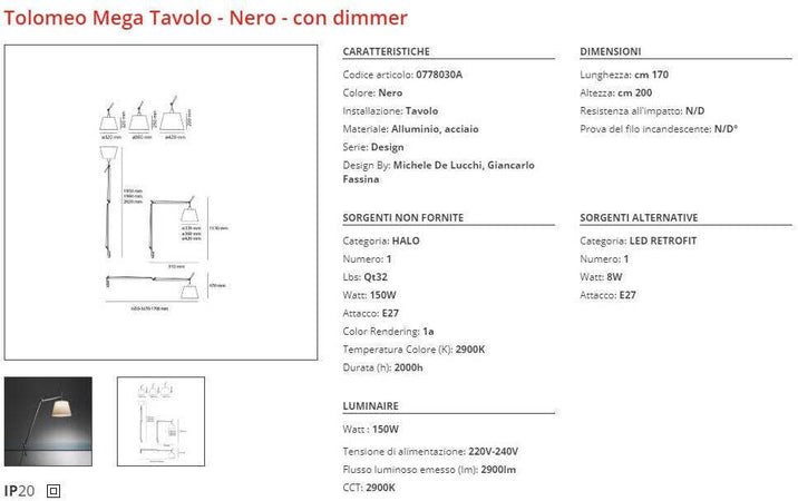 Artemide Tolomeo Mega Tavolo – Dimmerabile
