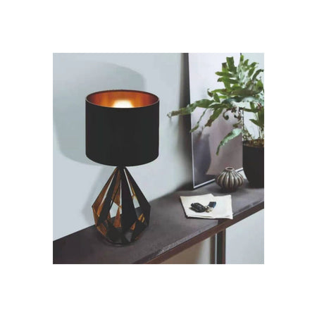 Lampada Da Tavolo Comodino Vintage Con Paralume Rotondo In Nero Rame 250x510 Mm