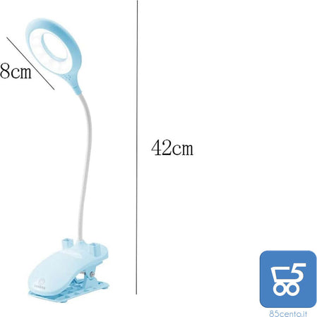 Lampada da Tavolo LED Touch Dimmerabile Flessibile con Morsetto Portapenne Ricaricabile USB 4800 mAh - Colore Azzurro