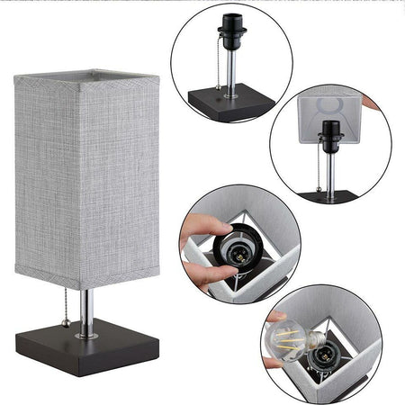 Lampada-da-Tavolo-Lume-da-Comodino-in-Legno-e-Tessuto-Grigio-Abatjour-36x13cm