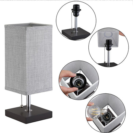 Lampada-da-Tavolo-Lume-da-Comodino-in-Legno-e-Tessuto-Grigio-Abatjour-36x13cm