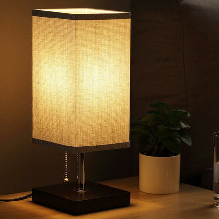 Lampada-da-Tavolo-Lume-da-Comodino-in-Legno-e-Tessuto-Grigio-Abatjour-36x13cm