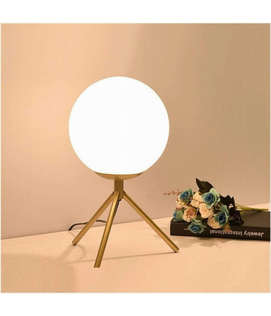Lampada Da Tavolo Minimalista Bronzo Treppiedi Con Sfera Lume Abat Jour G9 D35
