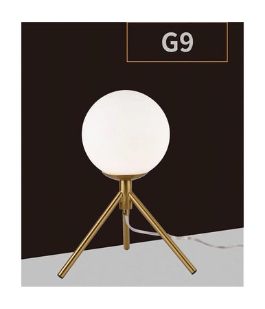 Lampada Da Tavolo Minimalista Bronzo Treppiedi Con Sfera Lume Abat Jour G9 D35