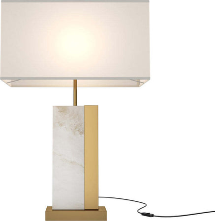 Lampada-Da-Tavolo-Moderno-Bianco-Metallo-Ottone-Paralume-Tessuto-Luce-E27-60W