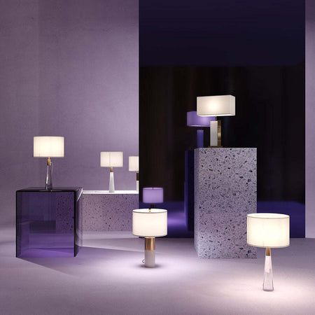 Lampada-Da-Tavolo-Moderno-Bianco-Metallo-Ottone-Paralume-Tessuto-Luce-E27-60W