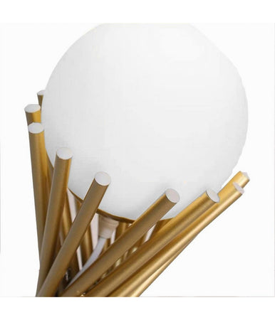 Lampada Da Tavolo Tubolare Minimalista In Metallo Bronzo Con Sfera Vetro G9 D32