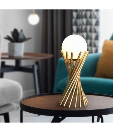 Lampada Da Tavolo Tubolare Minimalista In Metallo Bronzo Con Sfera Vetro G9 D32