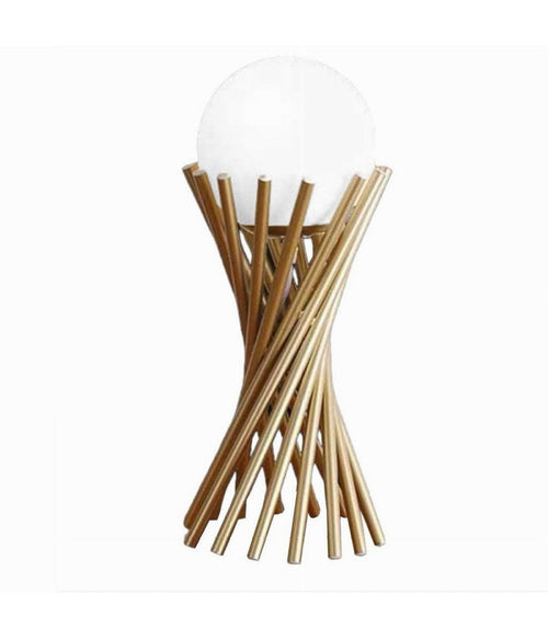 Lampada Da Tavolo Tubolare Minimalista In Metallo Bronzo Con Sfera Vetro G9 D32