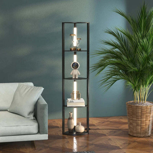 Lampada-da-Terra-a-Colonna-in-MDF-con-4-Ripiani-e-Illuminazione-a-LED-da-3000K,-41x29.5x163.5-cm,-Nero-MK6B31-465V90BKMK6