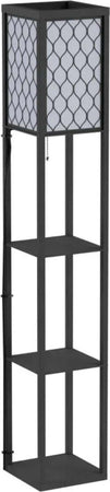 Lampada-da-Terra-a-Colonna-in-MDF-e-Plastica-con-2-Ripiani,-per-Soggiorno,-Studio-e-Camera-da-Letto,-26x26x156-cm-UJ6B31-321V90UJ6