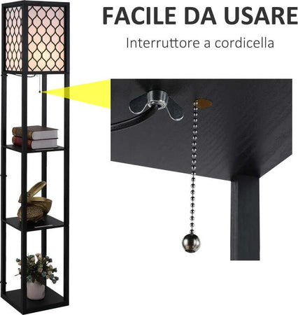 Lampada-da-Terra-a-Colonna-in-MDF-e-Plastica-con-2-Ripiani,-per-Soggiorno,-Studio-e-Camera-da-Letto,-26x26x156-cm-UJ6B31-321V90UJ6