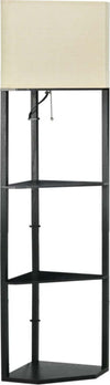 Lampada-da-Terra-Angolare-con-Ripiani-e-Paralume-in-Tessuto,-50x37x159cm,-Nero-MO9B31-315V90MO9