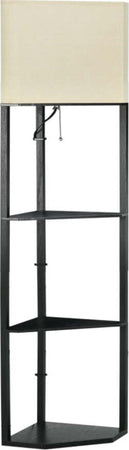 Lampada-da-Terra-Angolare-con-Ripiani-e-Paralume-in-Tessuto,-50x37x159cm,-Nero-MO9B31-315V90MO9