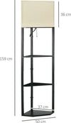 Lampada-da-Terra-Angolare-con-Ripiani-e-Paralume-in-Tessuto,-50x37x159cm,-Nero-MO9B31-315V90MO9