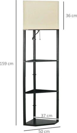 Lampada-da-Terra-Angolare-con-Ripiani-e-Paralume-in-Tessuto,-50x37x159cm,-Nero-MO9B31-315V90MO9